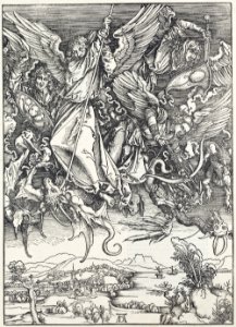 12. Albrecht Dürer, Apokalypsa, X. Sv. Michael bojující s drakem, Národní galerie v Praze