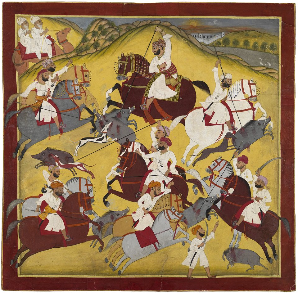 12 Nobleman with Attendants Hunting Boar. 1820-25, Marwar, Bequest of Mrs. Horace W. Frost