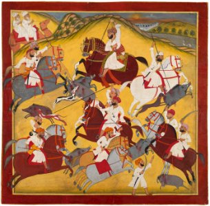 12 Nobleman with Attendants Hunting Boar. 1820-25, Marwar, Bequest of Mrs. Horace W. Frost