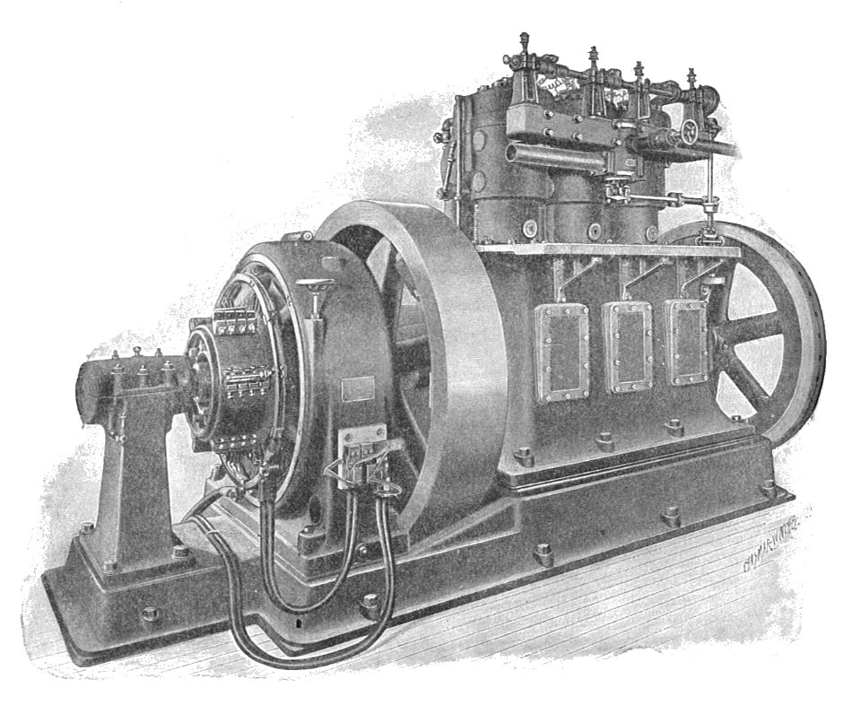 125hp gas engine and dynamo (Rankin Kennedy, Electrical Installations, Vol III, 1903)