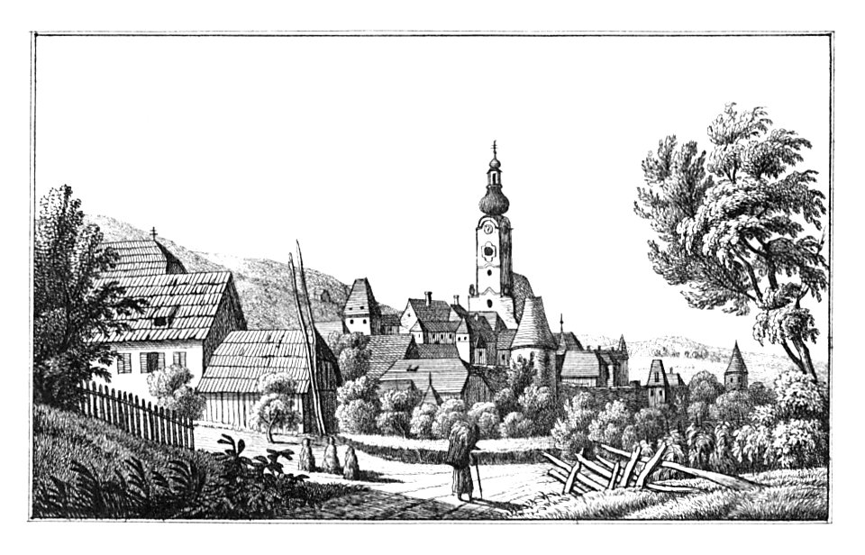 124 Stadt Hartberg - Aufg. v. Mandl, lith. v. Folwarczni - J.F.Kaiser Lithografirte Ansichten der Steiermark 1830