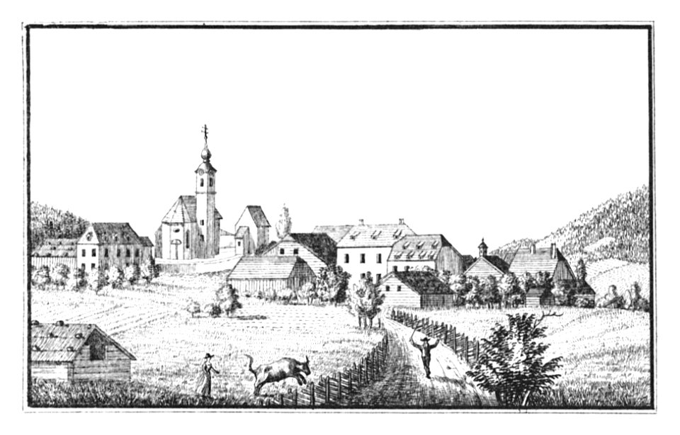 126 Schloß und Markt Haus im Ennstal - drawing by S. Kölbl- J.F.Kaiser Lithografirte Ansichten der Steiermark 1830