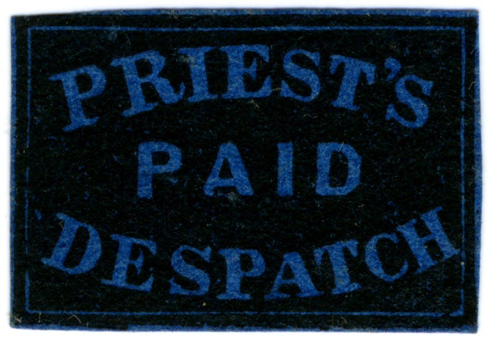 121L5 1851 Priest's Despatch - Paid (2c blue) Forgery A