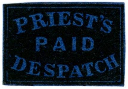 121L5 1851 Priest's Despatch - Paid (2c blue) Forgery A