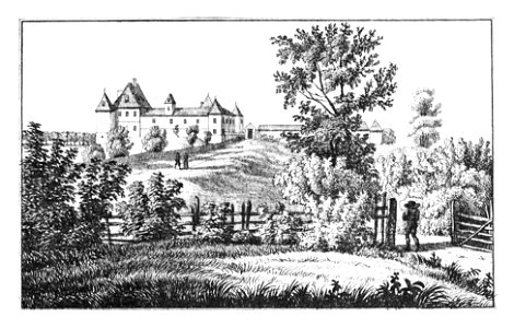 133 Schloß Hohenbrugg-Weinberg, Gezeich. v. Kuwasseg, lith. v. Folwarczni - J.F.Kaiser Lithografirte Ansichten der Steiermark 1830