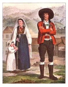 139 Bauern an der Grenze an der untersteirisch kroatischen Grenze zw. Rohitsch und Krapina, Aquarell von Karl Ruß (1811)
