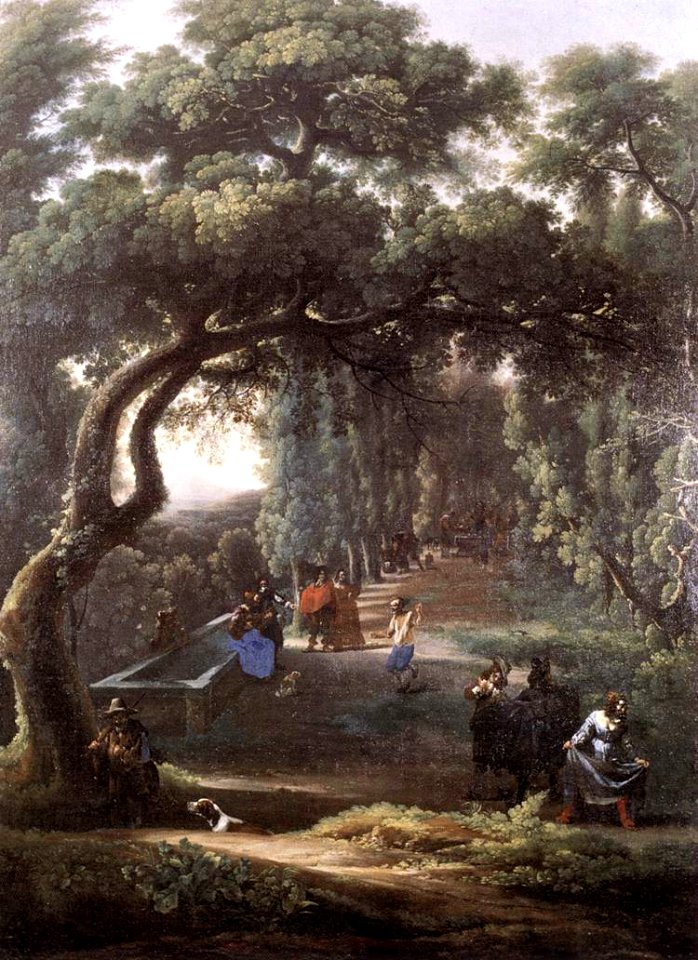Michelangelo Cerquozzi and Angeluccio - Figures in a Tree-lined Avenue
