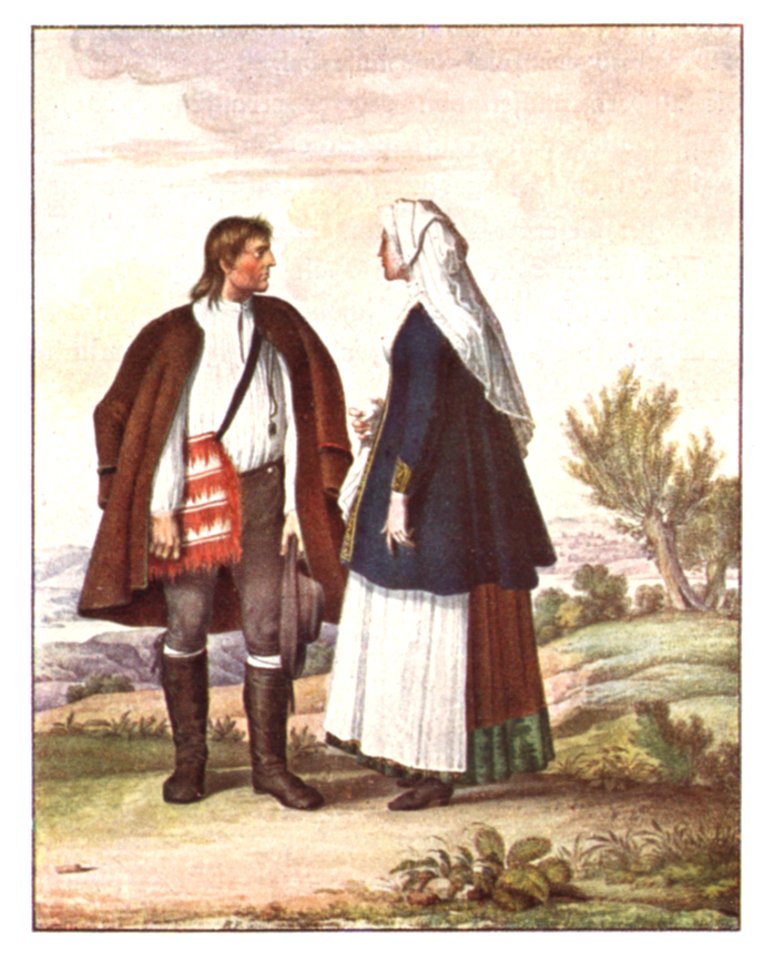 138 Gebirgsbewohner an der Sava in derGegen dovn Rahn - Windisch Landsberg, Aquarell von Karl Ruß (1811)