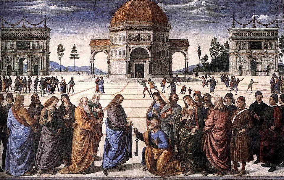 Perugino christ handing keys st peter 1482 (21735888733)