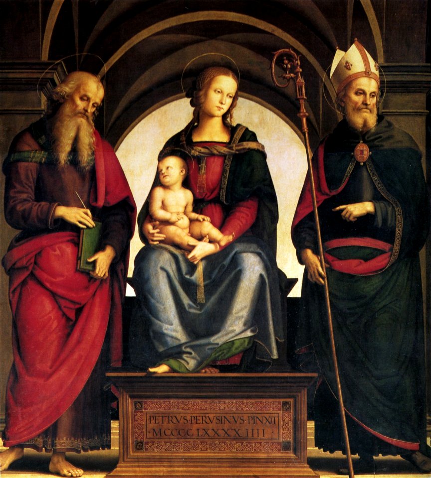 Perugino lady throne with child between saints john augustine 1494 (21734254464)
