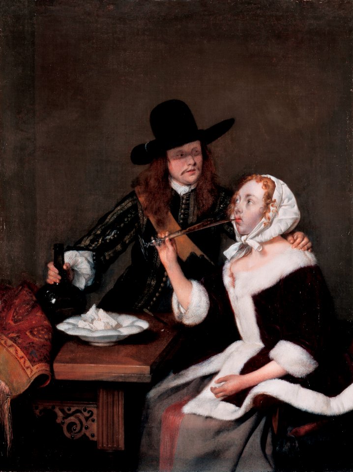 A Gentleman pressing a Lady to drink, by Gerard ter Borch