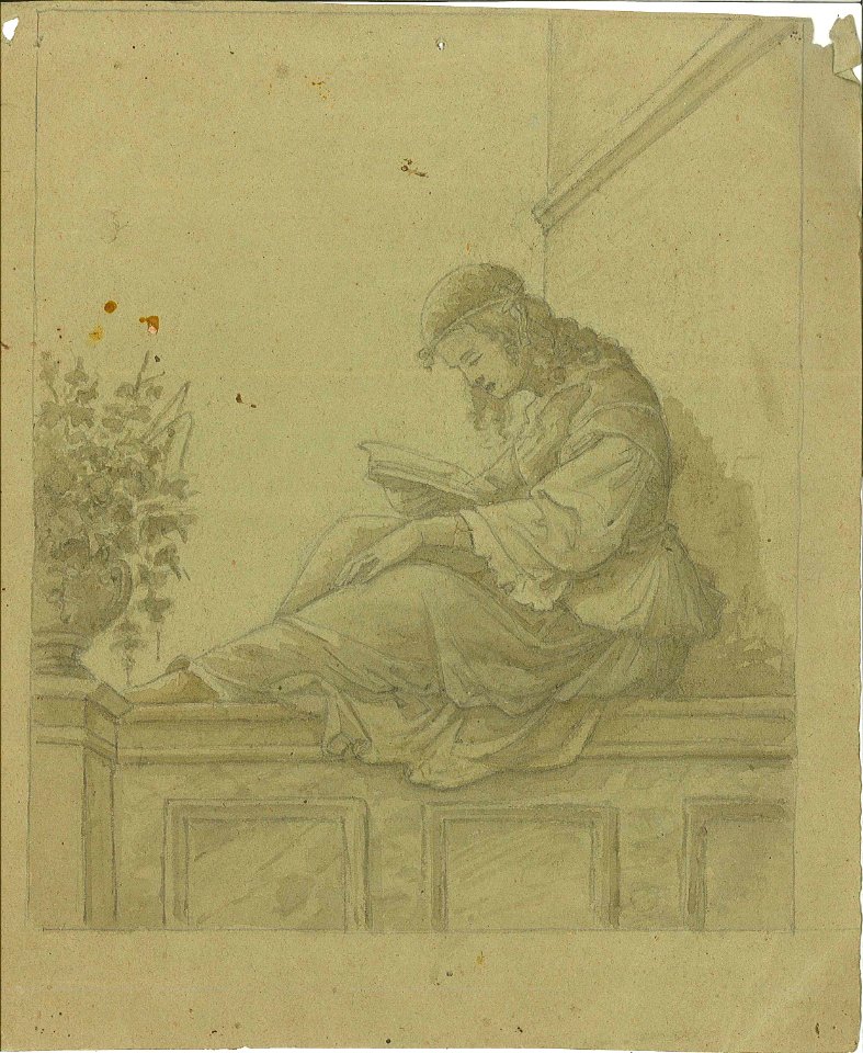 A Girl Reading, Sitting on a Wall by Atelier Cuypers en Stoltzenberg Cuypershuis 0682b