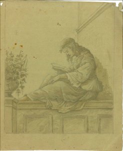 A Girl Reading, Sitting on a Wall by Atelier Cuypers en Stoltzenberg Cuypershuis 0682b