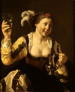 A Girl Holding a Glass ( Taste , One of a Series of the Five Senses) (Hendrick Terbrugghen) - Nationalmuseum - 18491