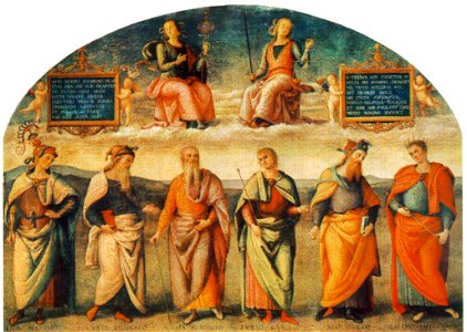 Perugino prudence justice with six antique wisemen 1497 (22357132115)