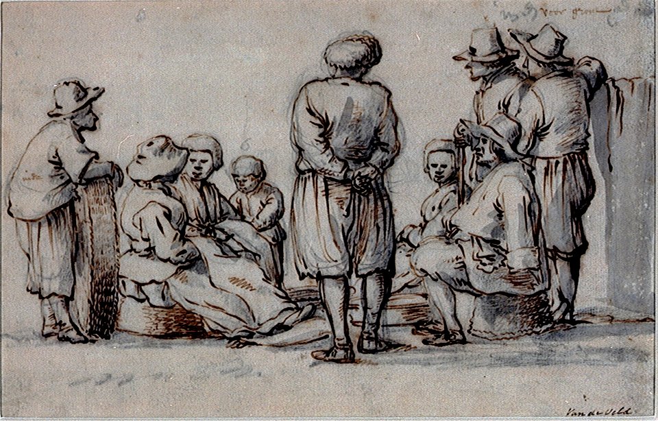 A group of nine fishing people RMG PV5184