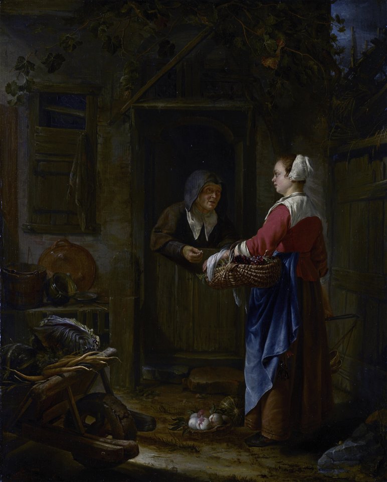 A Girl selling Grapes to an old Woman, by Frans van Mieris de Oude
