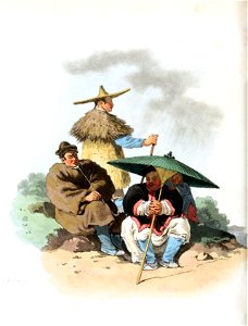 A GROUP OF CHINESE, habited for Rainy Weather
