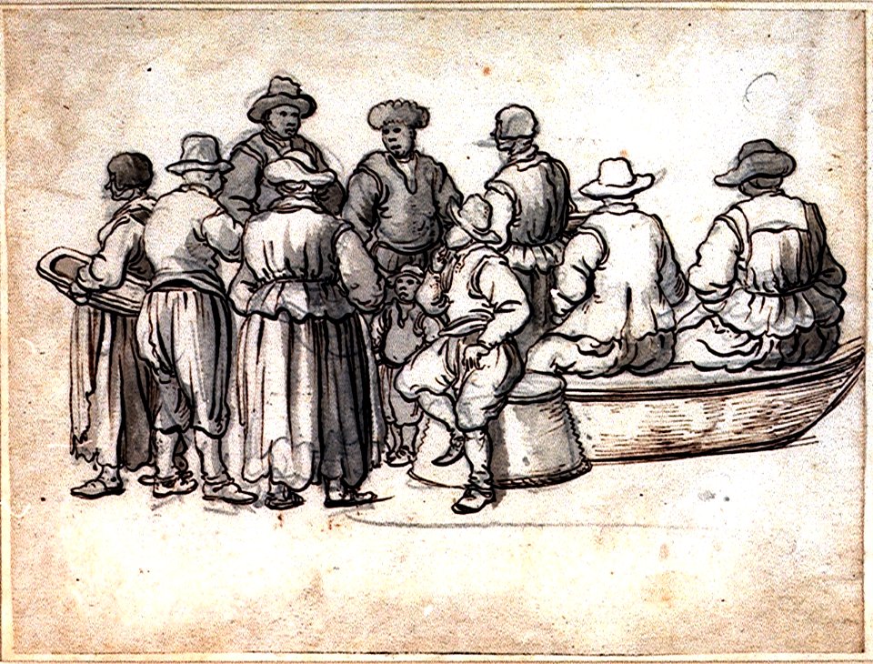 A group of four fishermen, four women and two boys RMG PV5177