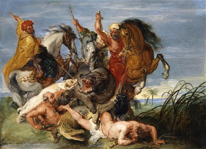 A Hippopotamus and Crocodile Hunt P5296