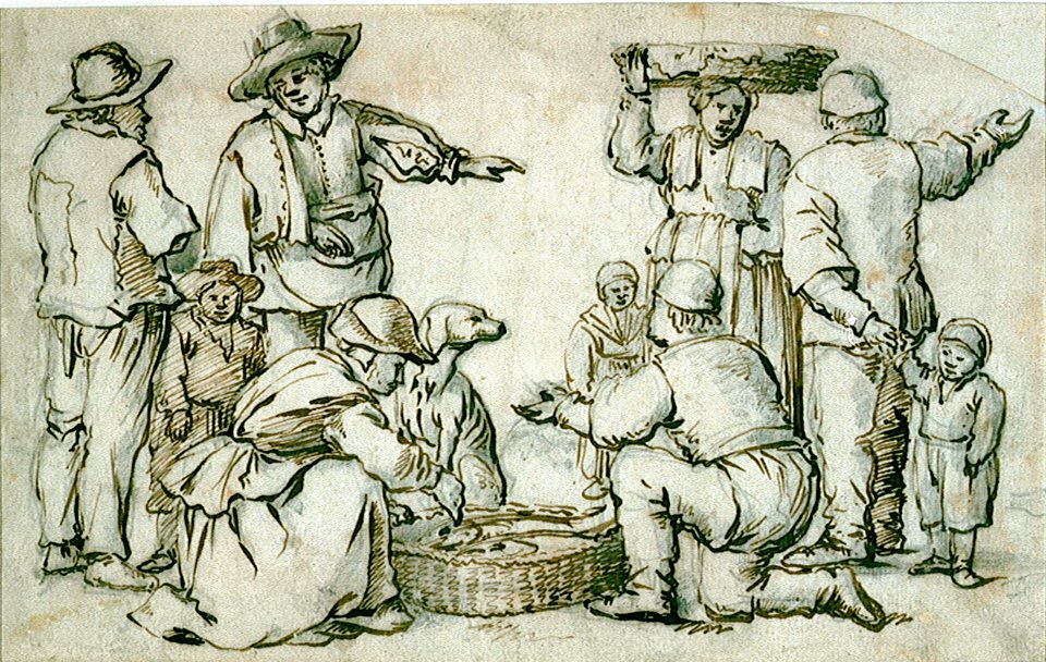 A group of six fishing people with three children RMG PV5195