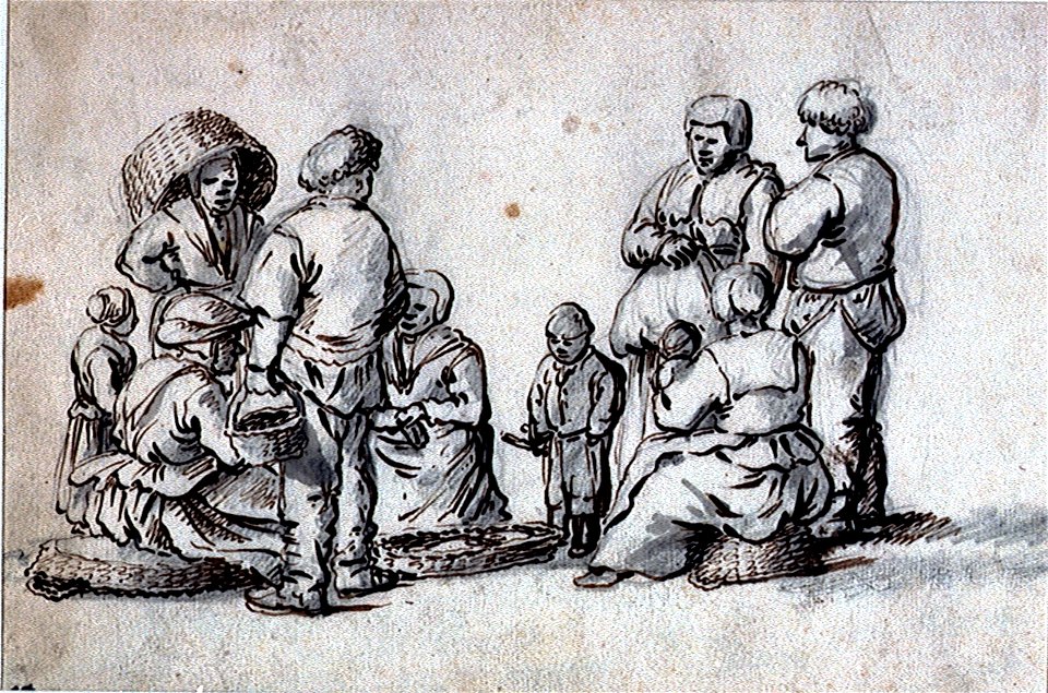 A group of seven people fishing with children RMG PV5182
