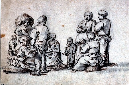 A group of seven people fishing with children RMG PV5182
