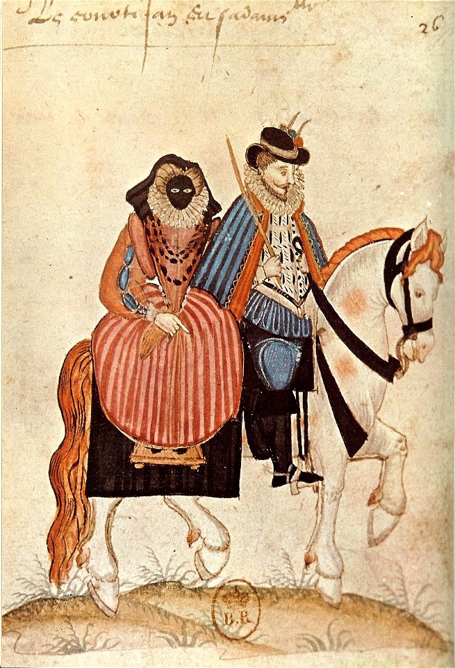 A horseman with his wife in the saddle behind him