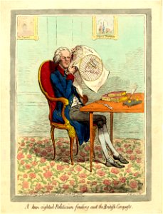 A keen-sighted politician finding out the British conquests. (BM 1851,0901.738)