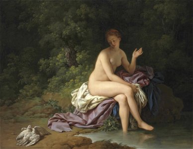 A lady bathing by a river, with two turtledoves (louis jean francois lagrenee)