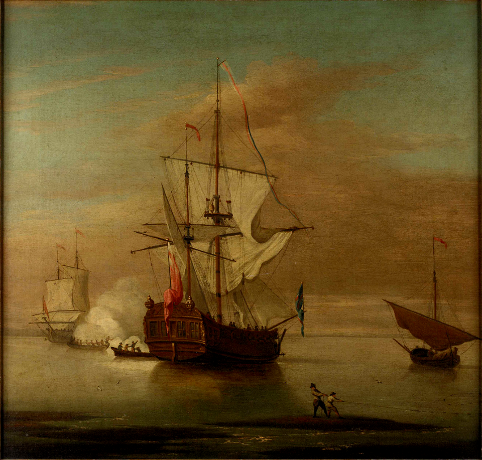 A ketch rigged yacht and other vessels becalmed RMG BHC1004