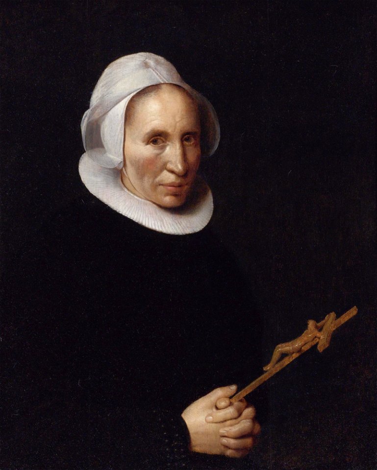A lady holding a crucifix, by Willem van der Vliet