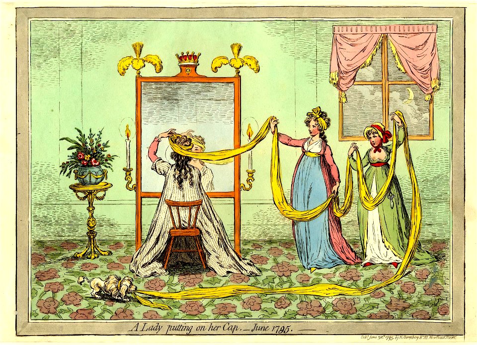 A lady putting on her cap, -June 1795 (BM 1868,0808.6452)