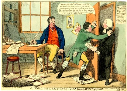 A legal mistake or honest men taken for conspirators. (BM 1868,0808.6719)