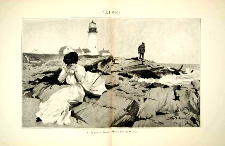 A Lighthouse Doesn't Always Prevent Wrecks - William Balfour Ker - 1910. Free illustration for personal and commercial use.