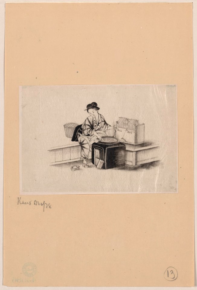 A Japanese woman, with one shoe (geta) off (to operate spinning machine), spinning silk from silkworm cocoons LCCN2009630059