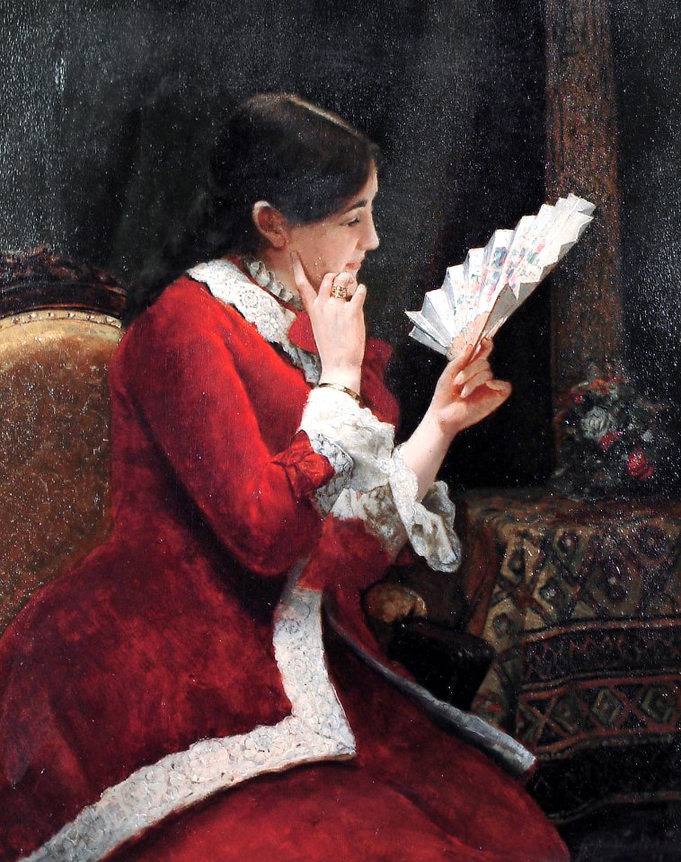 A lady admiring a fan, by Willy Martens