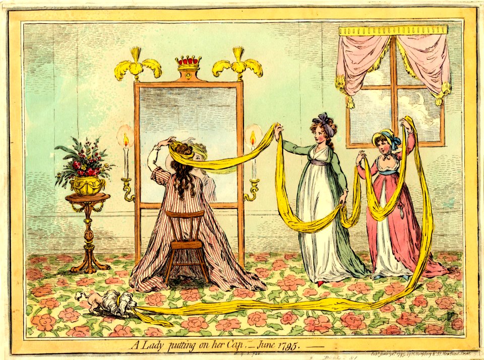 A lady putting on her cap,- June 1795. (BM 1851,0901.748)