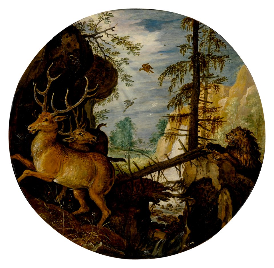 A lion hunting two deer