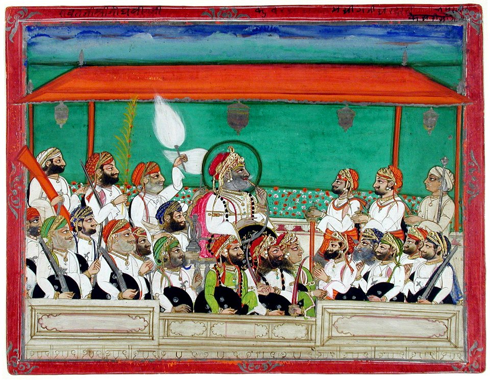 A maharana smoking his hookah in durbar (6124556467)