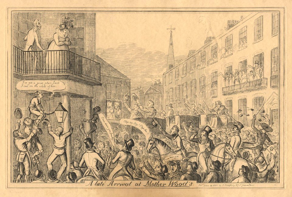 A late Arrival at Mother Wood's (Sir Matthew Wood, 1st Bt; Caroline Amelia Elizabeth of Brunswick) by (Isaac) Robert Cruikshank