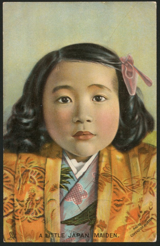 A little Japan maiden. Postcard depicting the friendship between Britain and Japan during World War I. FL10286631. Free illustration for personal and commercial use.