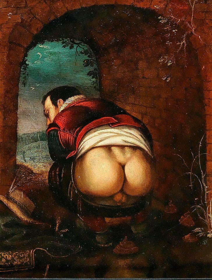 A man relieving himself, school of Prague, oil on copper, 27 x 21 cm, circa 1600, private collection