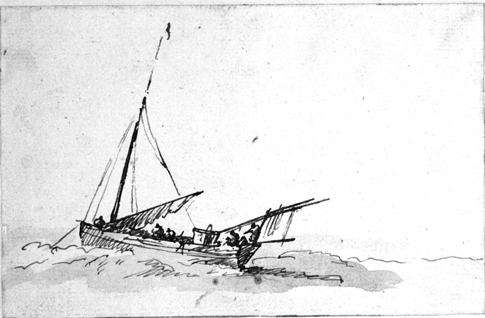 A lugger at anchor RMG PW6675
