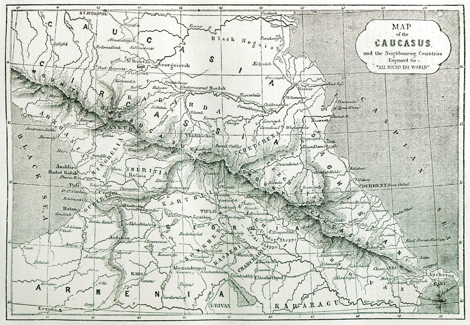 A Map of Caucasus and the neighbouring countries - Ainsworth William Francis - 1870