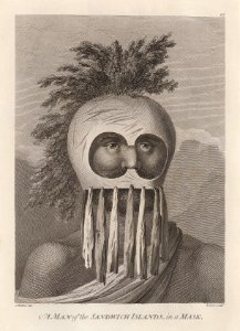 A Man of the Sandwich Islands in a Mask by John Webber,published by Nical and Cadell, London, England, ca 1784. Free illustration for personal and commercial use.