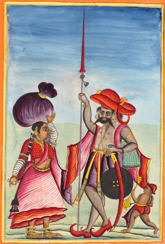 A man of the warrior caste with wife and child