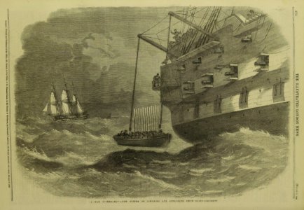 A Man Overboard!, New System of lowering and detaching Ships' Boats - ILN 1860