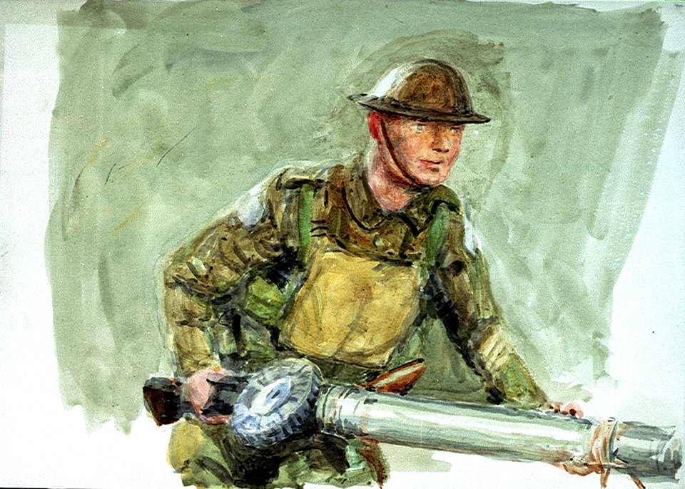 A Marine carrying a Lewis gun- Zeebrugge, 1918 RMG PU9948