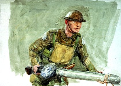 A Marine carrying a Lewis gun- Zeebrugge, 1918 RMG PU9948